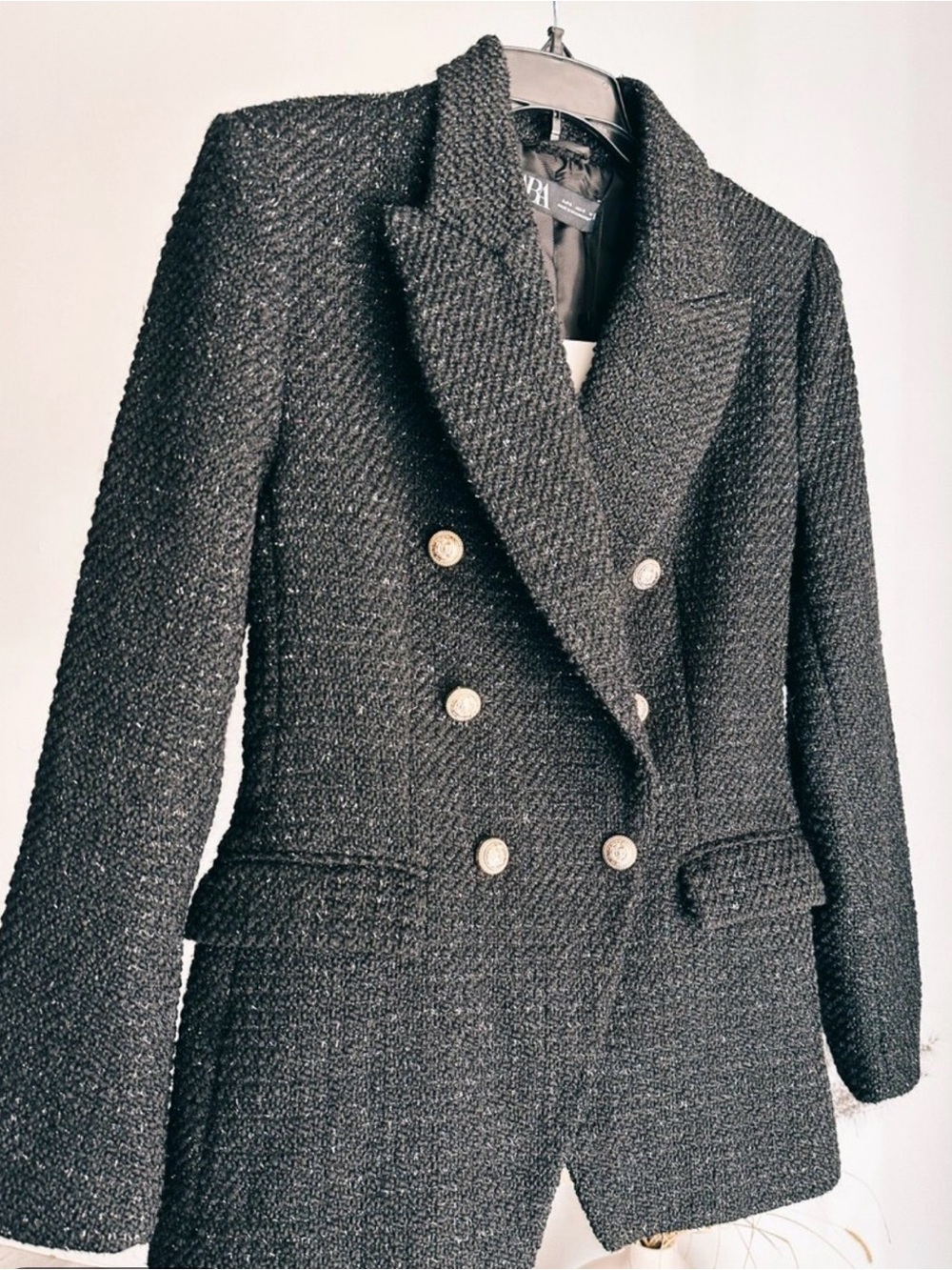 ZARA WOOL BLEND DOUBLE BREASTED TEXTURED WEAVE JACKET